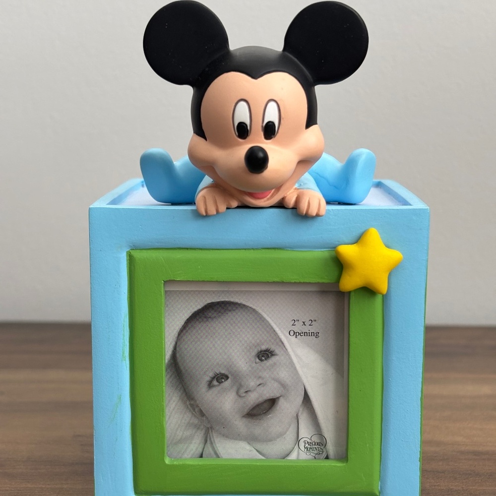 DISNEY BABY Mickey Mouse PRECIOUS MOMENTS Photo Cube Piggy Bank 152703 Showcase